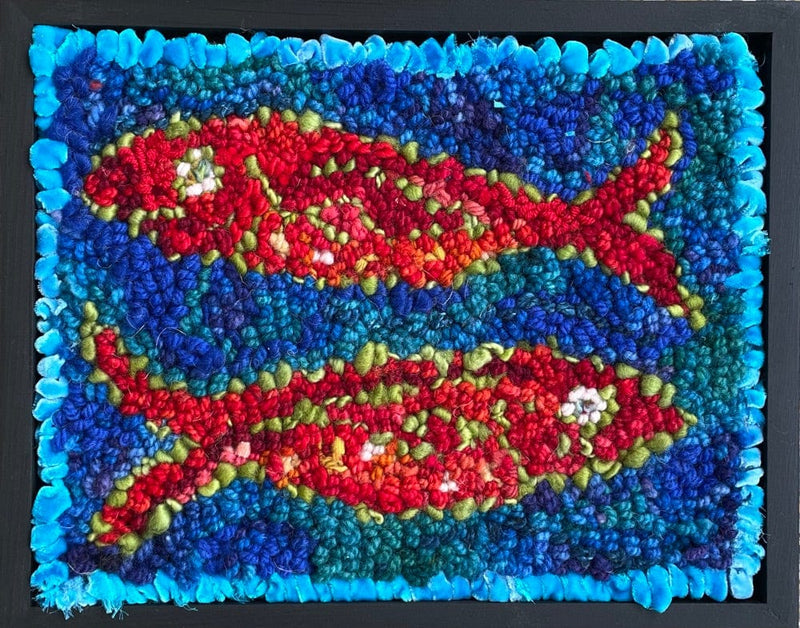 update alt-text with template Velvet Fish 2 11.5" x 9" Framed-Deanne Fitzpatrick Rug Hooking Studio-Rug Hooking Kit -Rug Hooking Pattern -Rug Hooking -Deanne Fitzpatrick Rug Hooking Studio -Is rug hooking the same as punch needle?