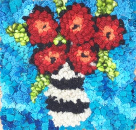Turquoise Rosy Posy - Rug Hooking Kit 6 x 6 – Deanne Fitzpatrick