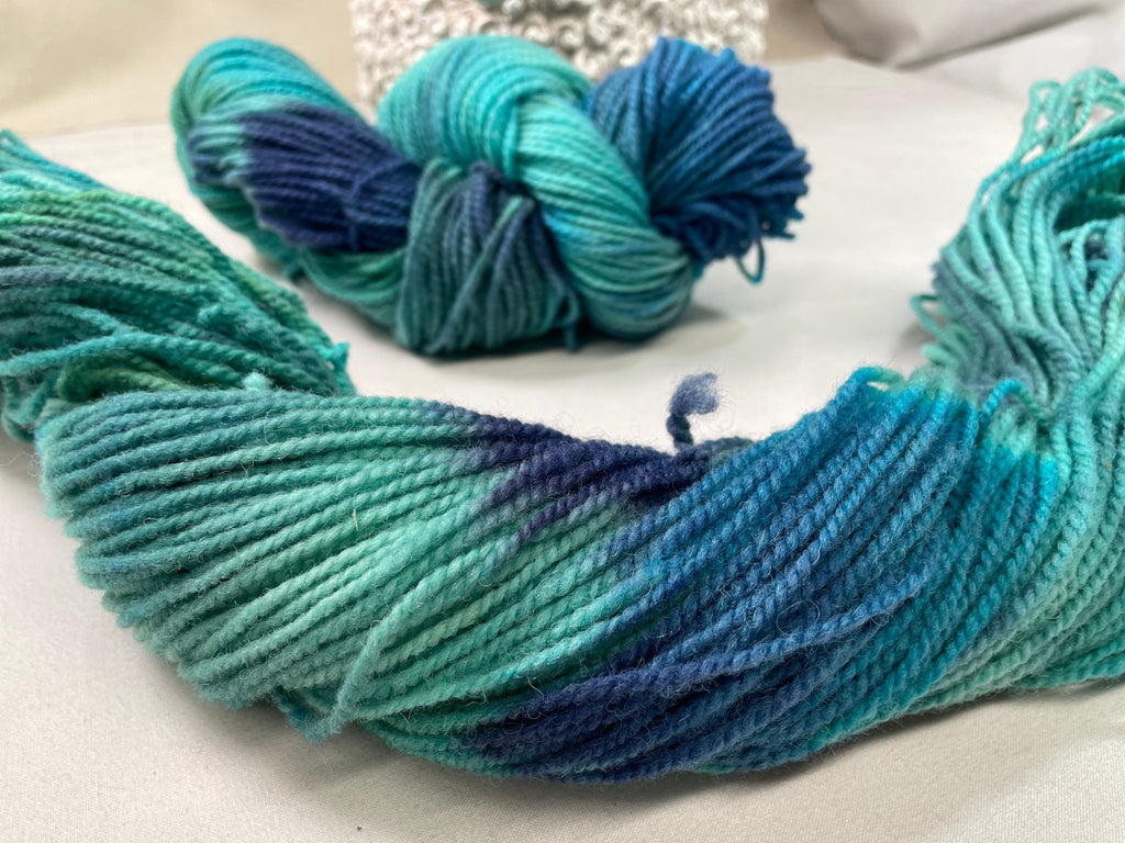 update alt-text with template Hand-dyed Studio Yarn - Turquoise Surf 2 Ply-Wool-vendor-unknown-Rug Hooking Kit -Rug Hooking Pattern -Rug Hooking -Deanne Fitzpatrick Rug Hooking Studio -Is rug hooking the same as punch needle?
