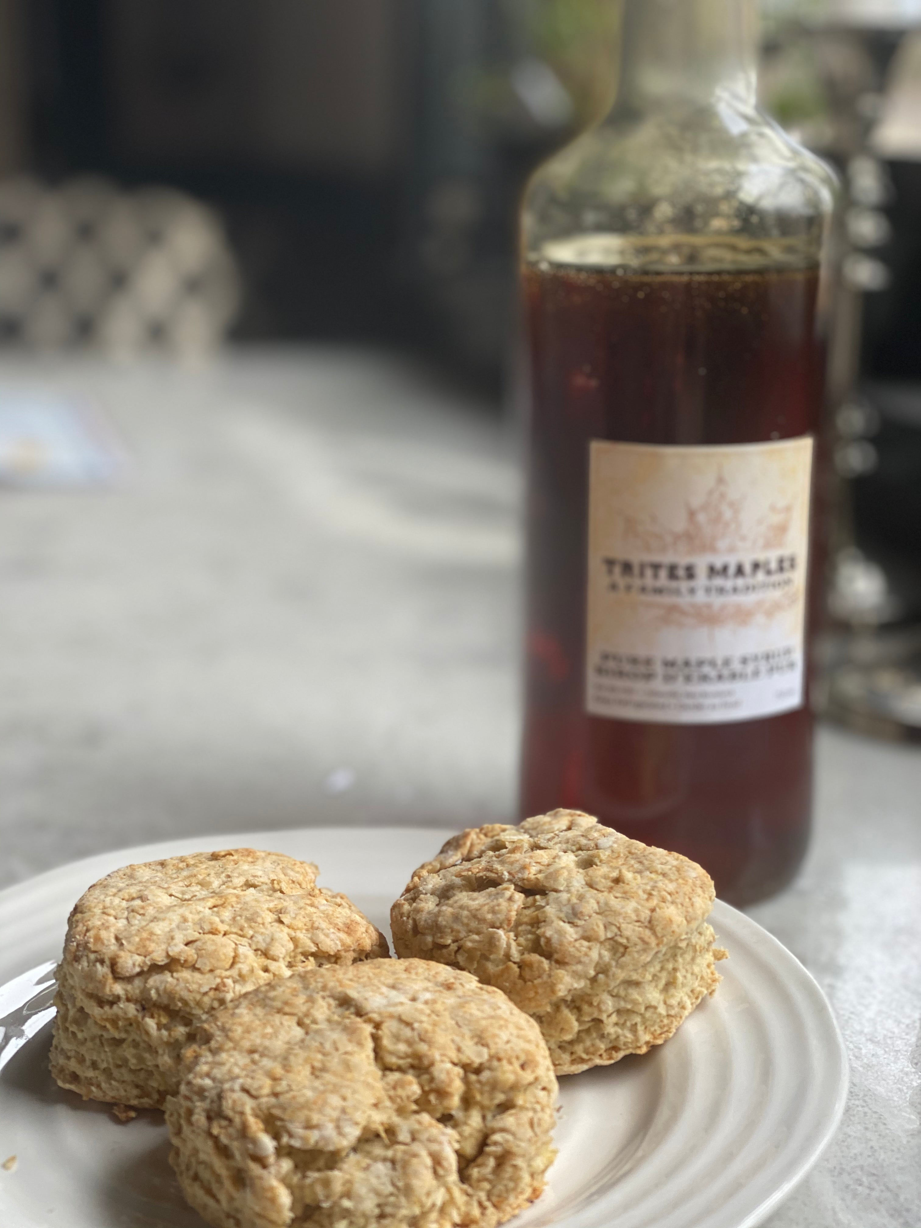 oatmeal biscuits with maple butter, rug hooking