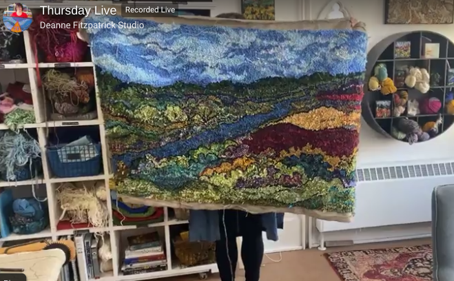 Deanne showing her latest completed hooked rug