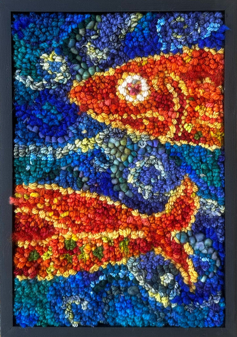 update alt-text with template Fish Tale 9" x 13" Framed-Deanne Fitzpatrick Rug Hooking Studio-Rug Hooking Kit -Rug Hooking Pattern -Rug Hooking -Deanne Fitzpatrick Rug Hooking Studio -Is rug hooking the same as punch needle?