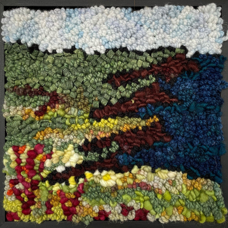 update alt-text with template Fundy Coast 8" x 8" Framed-Original Rugs-Deanne Fitzpatrick Rug Hooking Studio-Rug Hooking Kit -Rug Hooking Pattern -Rug Hooking -Deanne Fitzpatrick Rug Hooking Studio -Is rug hooking the same as punch needle?