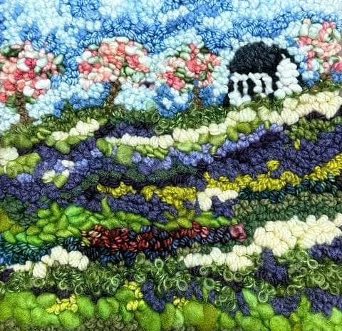 update alt-text with template Blooming Orchard 8" X 8" - Kit W/ Linen Pattern-Kits-Deanne Fitzpatrick Rug Hooking Studio-Rug Hooking Kit -Rug Hooking Pattern -Rug Hooking -Deanne Fitzpatrick Rug Hooking Studio -Is rug hooking the same as punch needle?