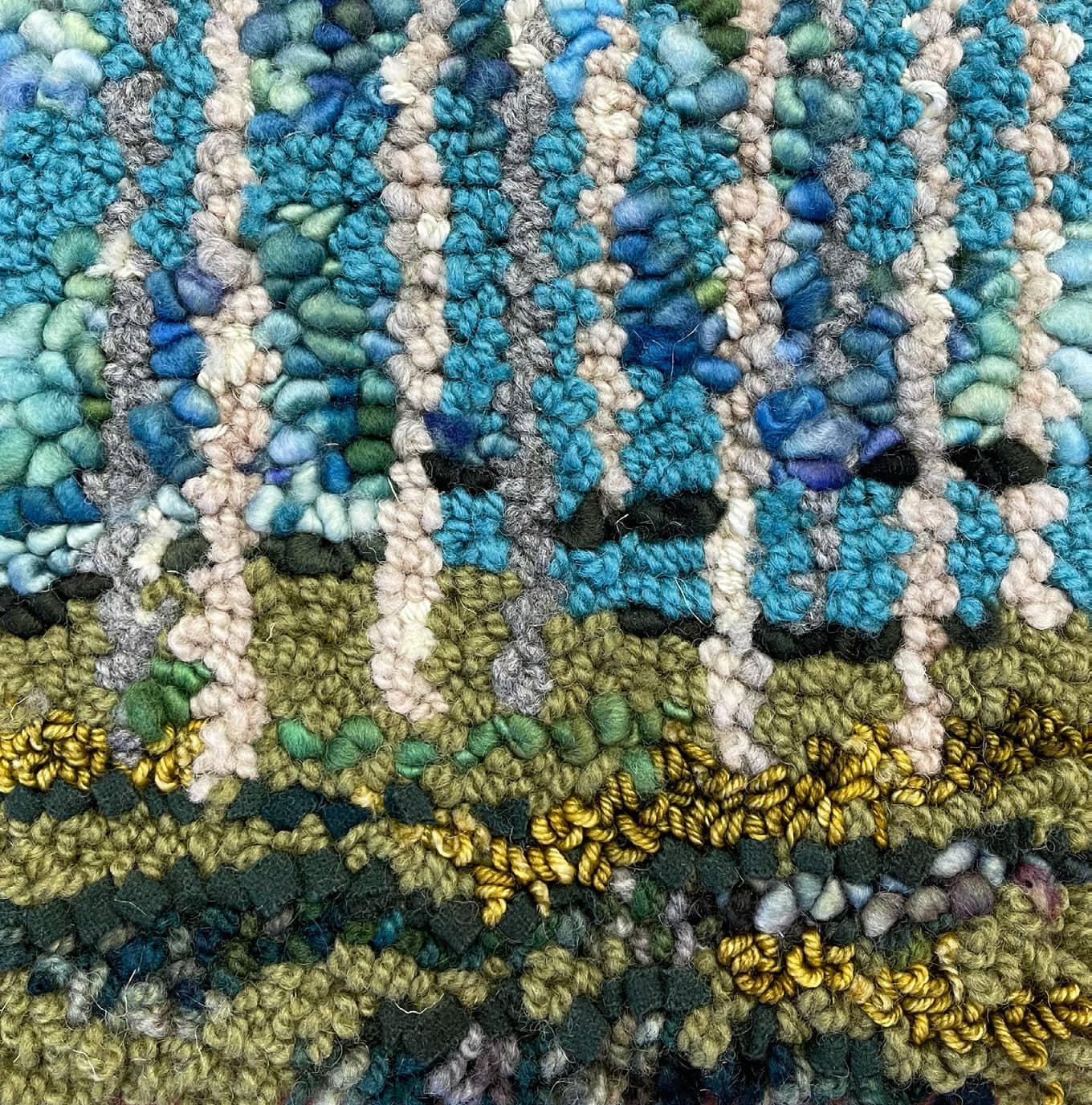 update alt-text with template Forest For The Birches 8" X 8" - Kit W/ Linen Pattern-Kits-Deanne Fitzpatrick Rug Hooking Studio-Rug Hooking Kit -Rug Hooking Pattern -Rug Hooking -Deanne Fitzpatrick Rug Hooking Studio -Is rug hooking the same as punch needle?