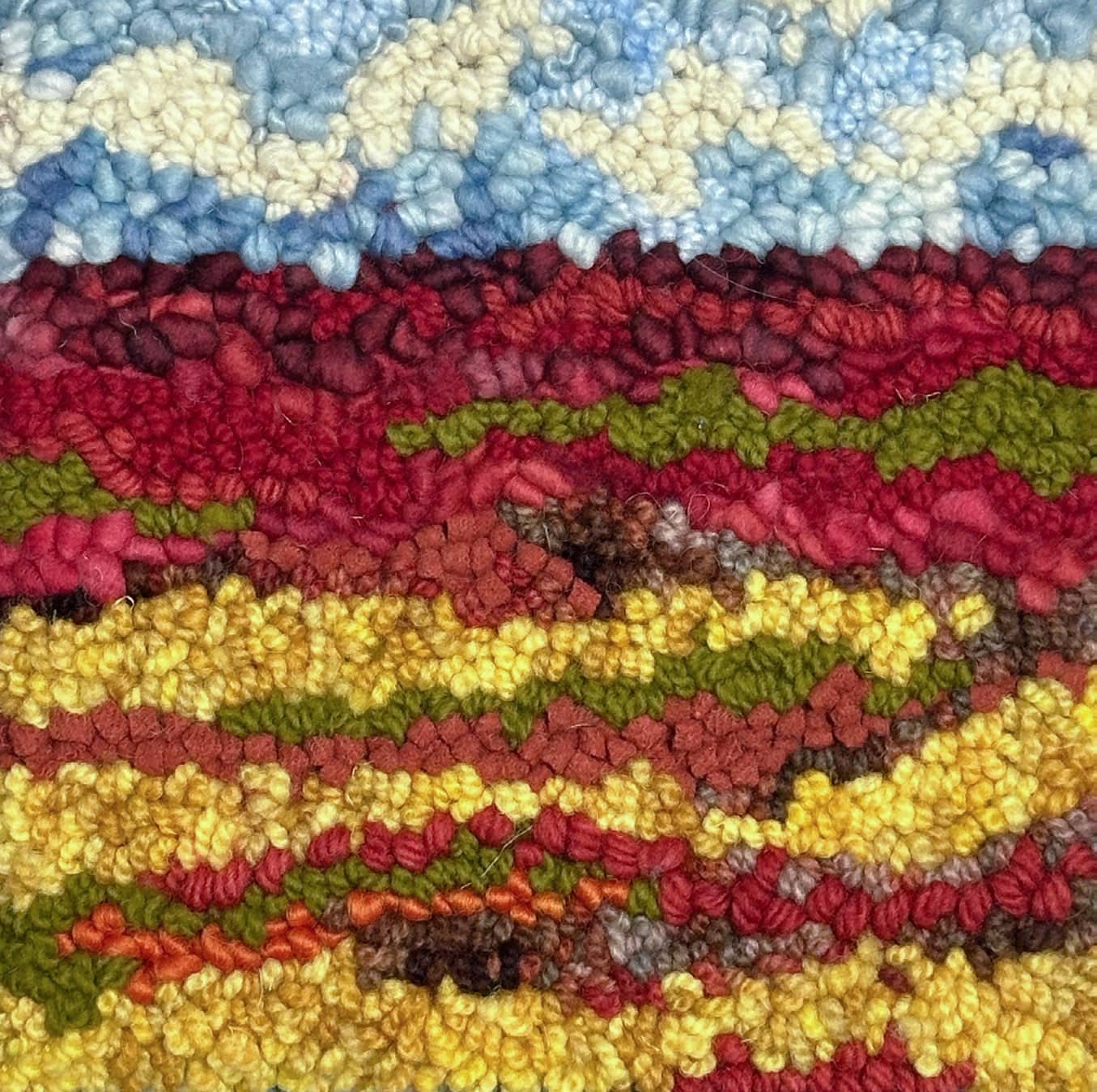 update alt-text with template Golden Rod In Blueberry Fields 8" X 8" - Kit W/ Linen Pattern-Kits-Deanne Fitzpatrick Rug Hooking Studio-Rug Hooking Kit -Rug Hooking Pattern -Rug Hooking -Deanne Fitzpatrick Rug Hooking Studio -Is rug hooking the same as punch needle?