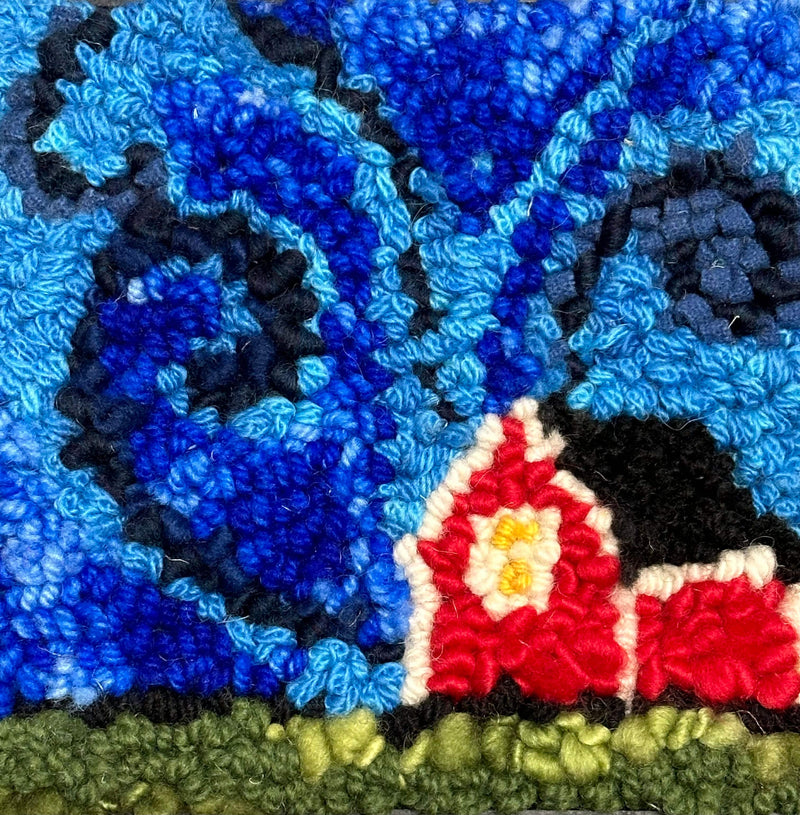 Autumn Cottage, Rug Hooking Kit for ChairPad 14 Round , Hooked Table Mat,  Fall Hooked Rug, Primitive Cottage K154