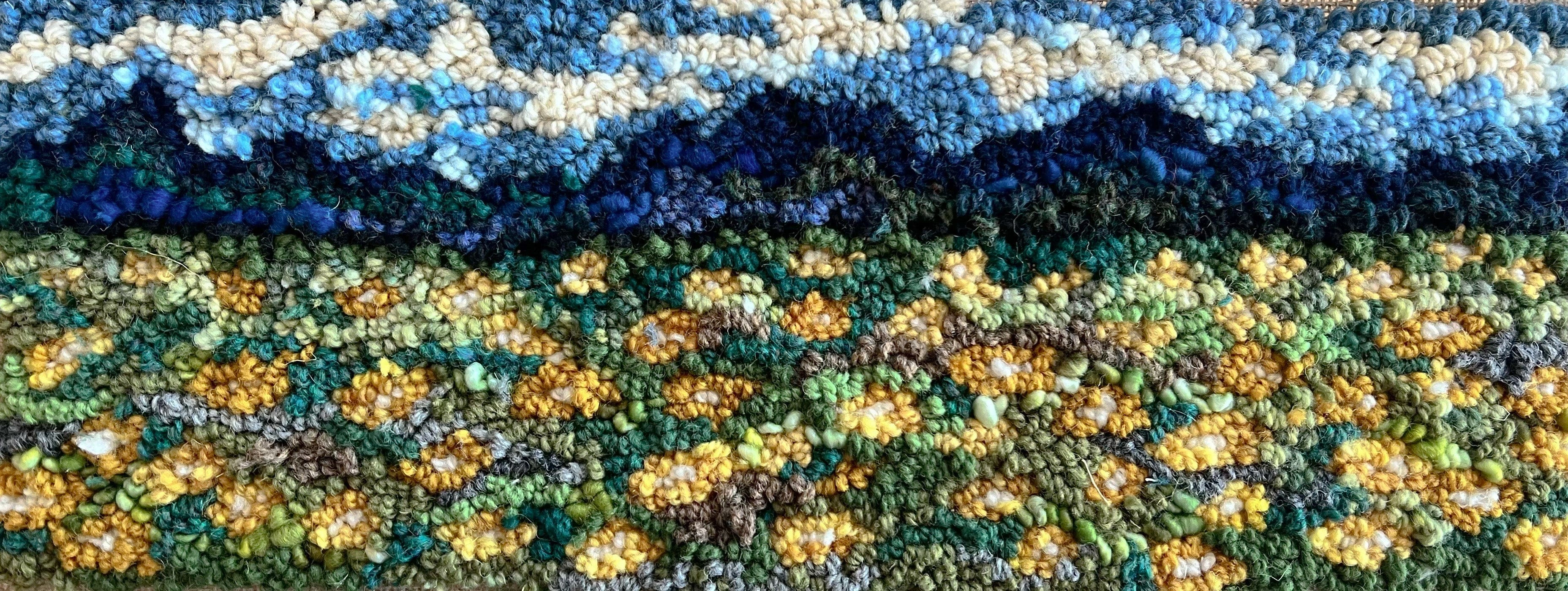 update alt-text with template Wholesale: Little Yellow Flowers 6" X 17" Kit-Kits-Deanne Fitzpatrick Rug Hooking Studio-Rug Hooking Kit -Rug Hooking Pattern -Rug Hooking -Deanne Fitzpatrick Rug Hooking Studio -Is rug hooking the same as punch needle?