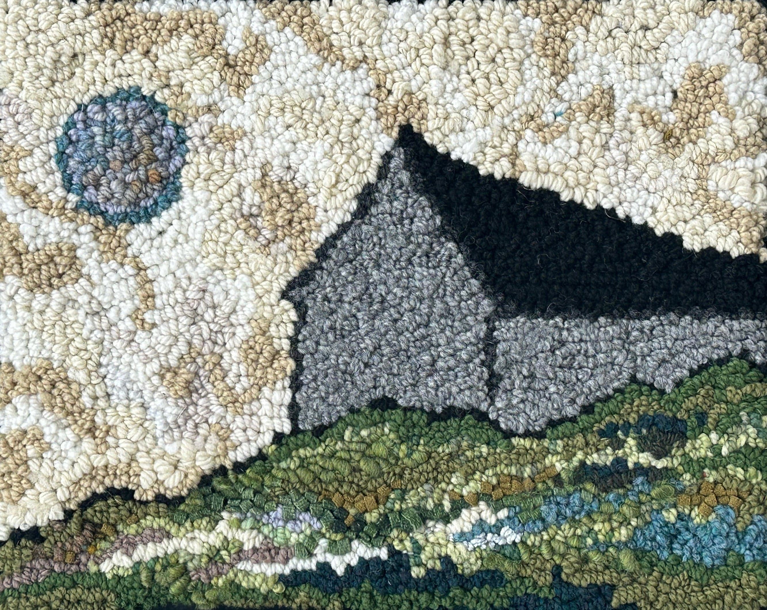 update alt-text with template Wholesale: Moon Over The Barn 11" X 14" Kit-Kits-Deanne Fitzpatrick Rug Hooking Studio-Rug Hooking Kit -Rug Hooking Pattern -Rug Hooking -Deanne Fitzpatrick Rug Hooking Studio -Is rug hooking the same as punch needle?