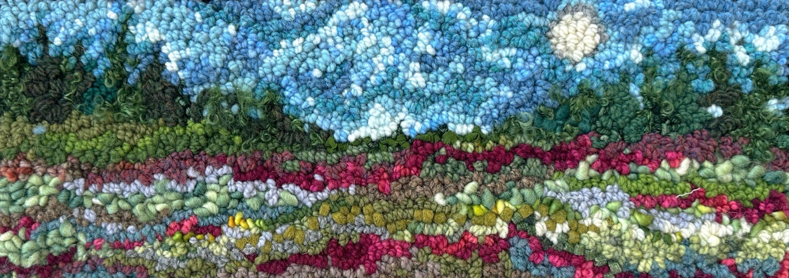 update alt-text with template Wholesale: New Harvest Moon 6" X 17" Kit-Kits-Deanne Fitzpatrick Rug Hooking Studio-Rug Hooking Kit -Rug Hooking Pattern -Rug Hooking -Deanne Fitzpatrick Rug Hooking Studio -Is rug hooking the same as punch needle?
