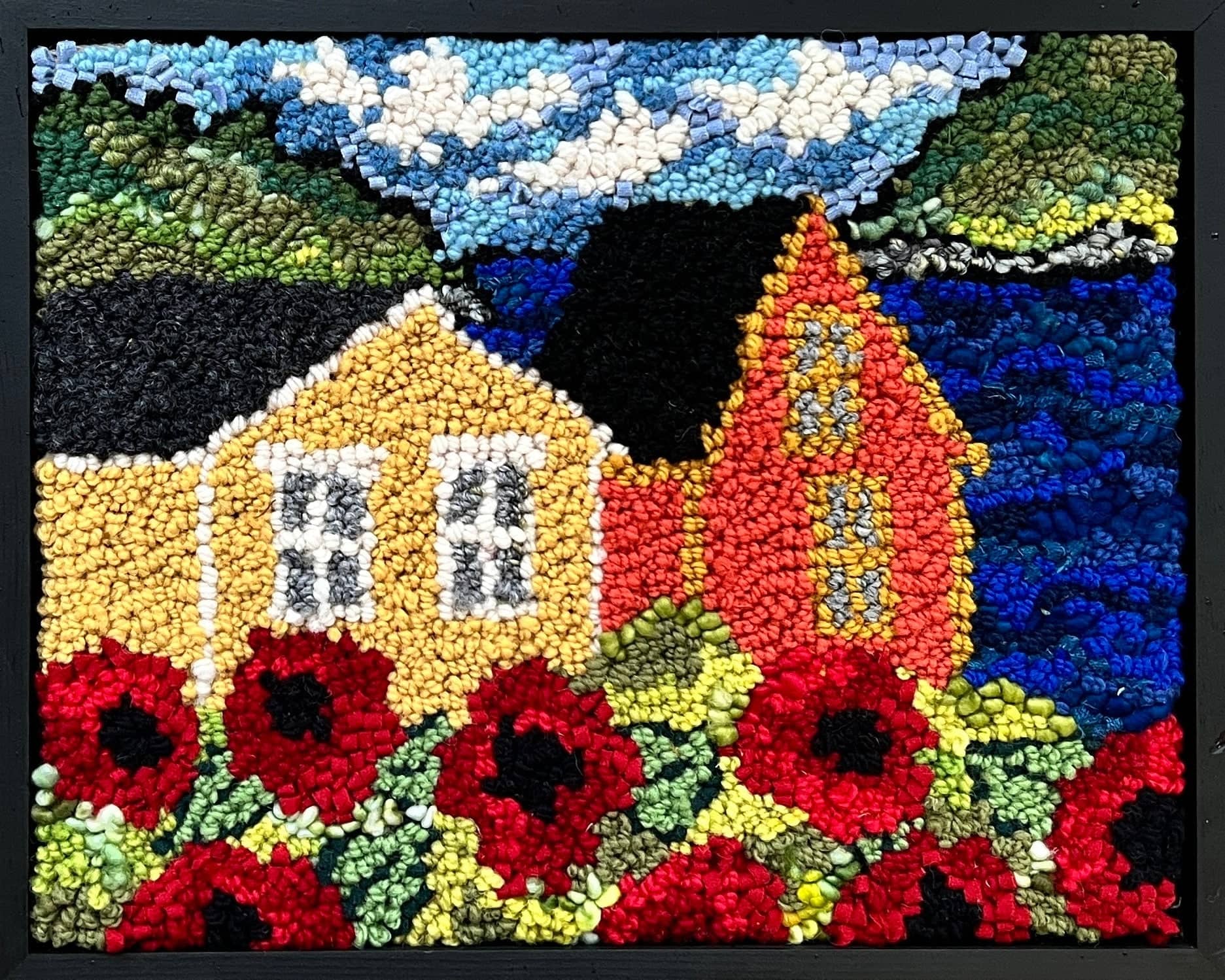 update alt-text with template Perfect for Beginners - Poppies on the Edge of Town 11" x 14" Starter Pack -Includes Shipping (Canada/US)-Kits-Deanne Fitzpatrick Rug Hooking Studio-Rug Hooking Kit -Rug Hooking Pattern -Rug Hooking -Deanne Fitzpatrick Rug Hooking Studio -Is rug hooking the same as punch needle?