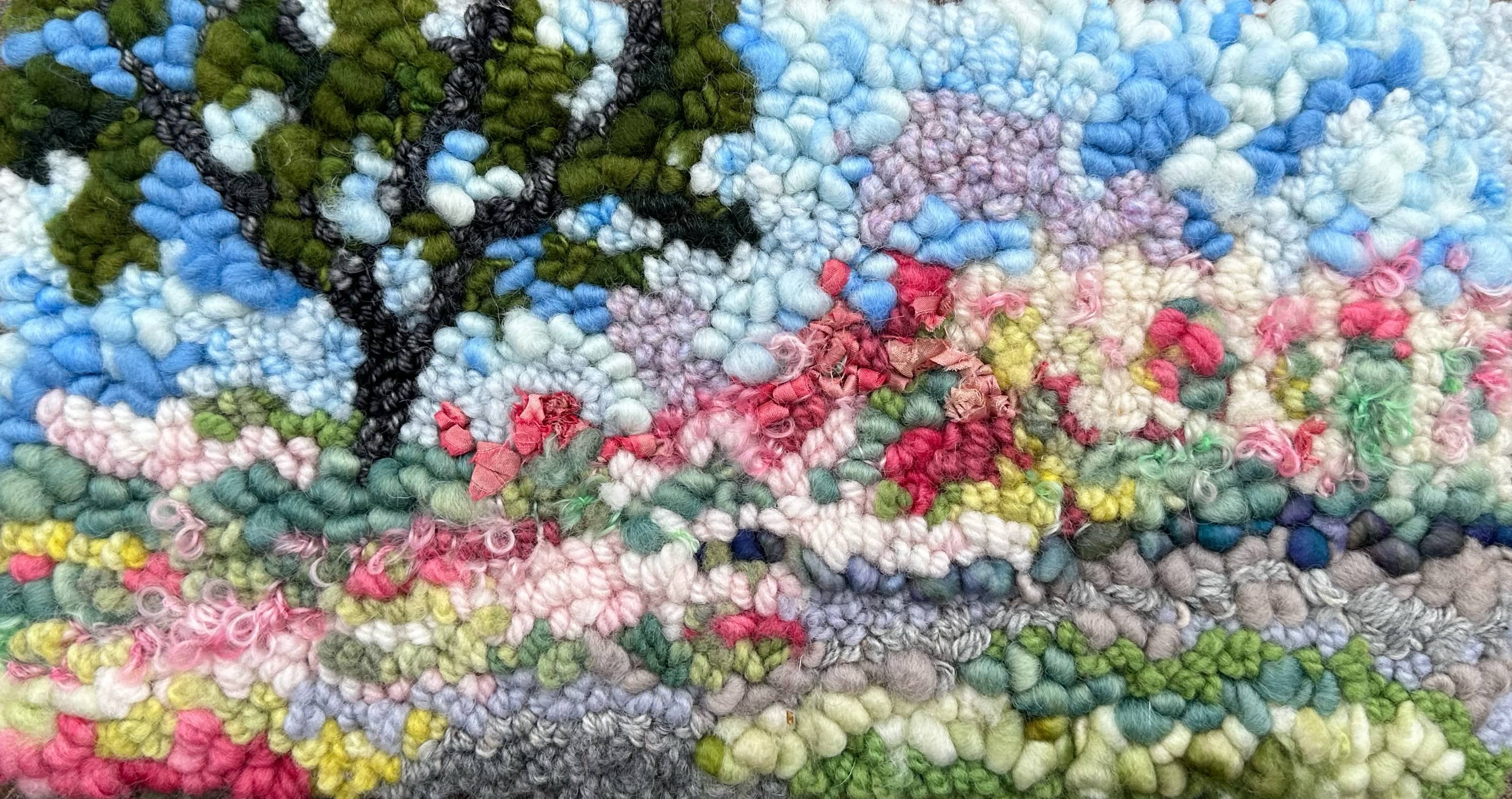 update alt-text with template Tree + Blossom 6" X 12" - Kit W/ Linen Pattern-Kits-Deanne Fitzpatrick Rug Hooking Studio-Rug Hooking Kit -Rug Hooking Pattern -Rug Hooking -Deanne Fitzpatrick Rug Hooking Studio -Is rug hooking the same as punch needle?