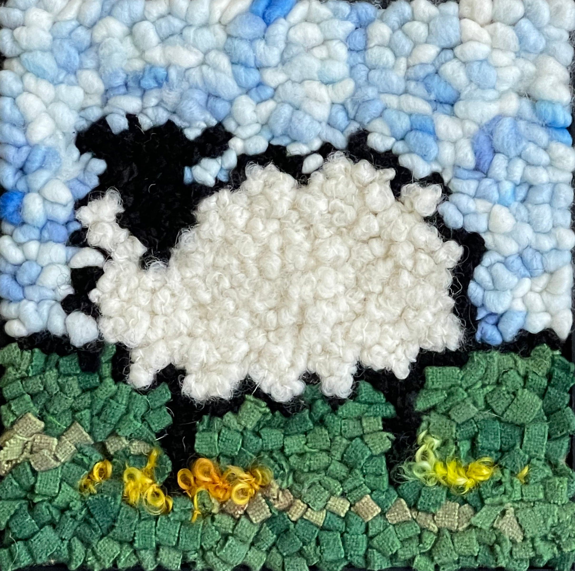 update alt-text with template WHOLESALE: Lost Sheep - Rug Hooking Kit 6" X 6"-Kits-Deanne Fitzpatrick Rug Hooking Studio-Rug Hooking Kit -Rug Hooking Pattern -Rug Hooking -Deanne Fitzpatrick Rug Hooking Studio -Is rug hooking the same as punch needle?