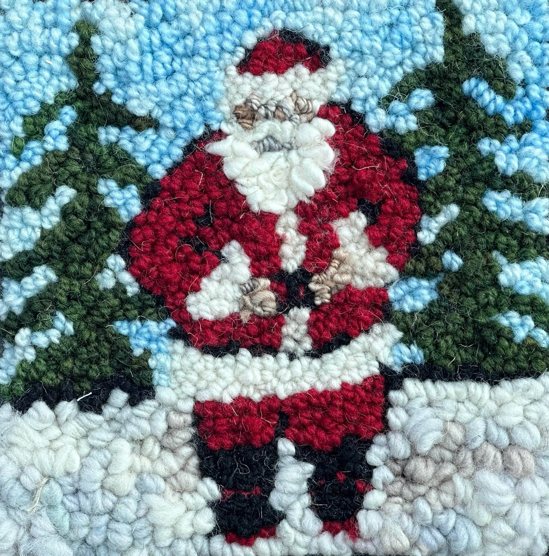 update alt-text with template WHOLESALE: Santa On The Tree Lot - Rug Hooking Kit 6" X 6"-Kits-Deanne Fitzpatrick Rug Hooking Studio-Rug Hooking Kit -Rug Hooking Pattern -Rug Hooking -Deanne Fitzpatrick Rug Hooking Studio -Is rug hooking the same as punch needle?