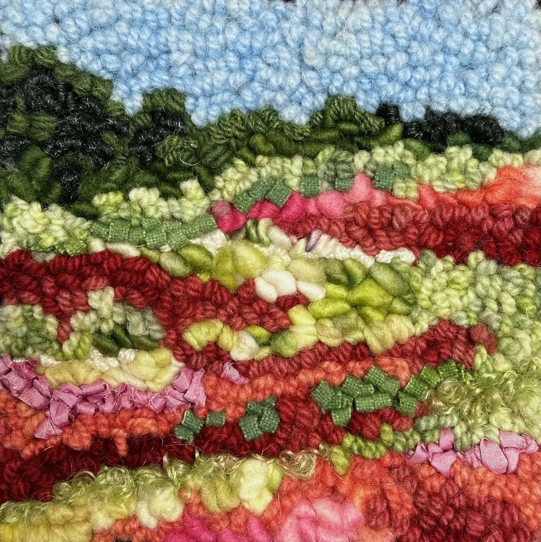 update alt-text with template Wild Rose Field (USA) - Rug Hooking Kit 6" X 6"-Kits-Deanne Fitzpatrick Rug Hooking Studio-Rug Hooking Kit -Rug Hooking Pattern -Rug Hooking -Deanne Fitzpatrick Rug Hooking Studio -Is rug hooking the same as punch needle?