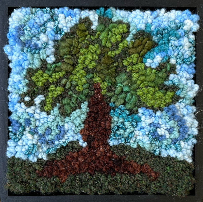 update alt-text with template Little Tree 7" x 7" Framed-Deanne Fitzpatrick Rug Hooking Studio-Rug Hooking Kit -Rug Hooking Pattern -Rug Hooking -Deanne Fitzpatrick Rug Hooking Studio -Is rug hooking the same as punch needle?