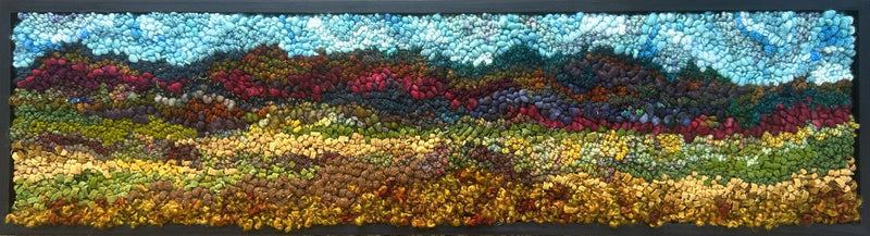 update alt-text with template Look at the Mountains 33" x 9" Framed-Deanne Fitzpatrick Rug Hooking Studio-Rug Hooking Kit -Rug Hooking Pattern -Rug Hooking -Deanne Fitzpatrick Rug Hooking Studio -Is rug hooking the same as punch needle?