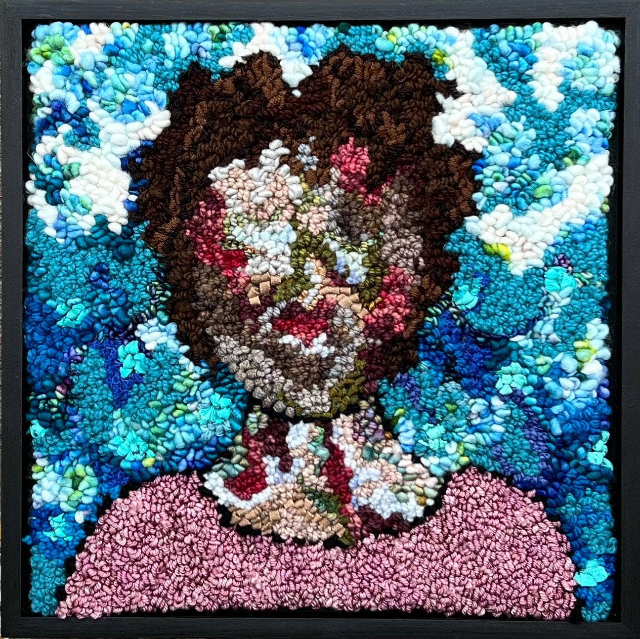 update alt-text with template Madame Butterlfy 13.25” x 13.25” Framed-Deanne Fitzpatrick Rug Hooking Studio-Rug Hooking Kit -Rug Hooking Pattern -Rug Hooking -Deanne Fitzpatrick Rug Hooking Studio -Is rug hooking the same as punch needle?