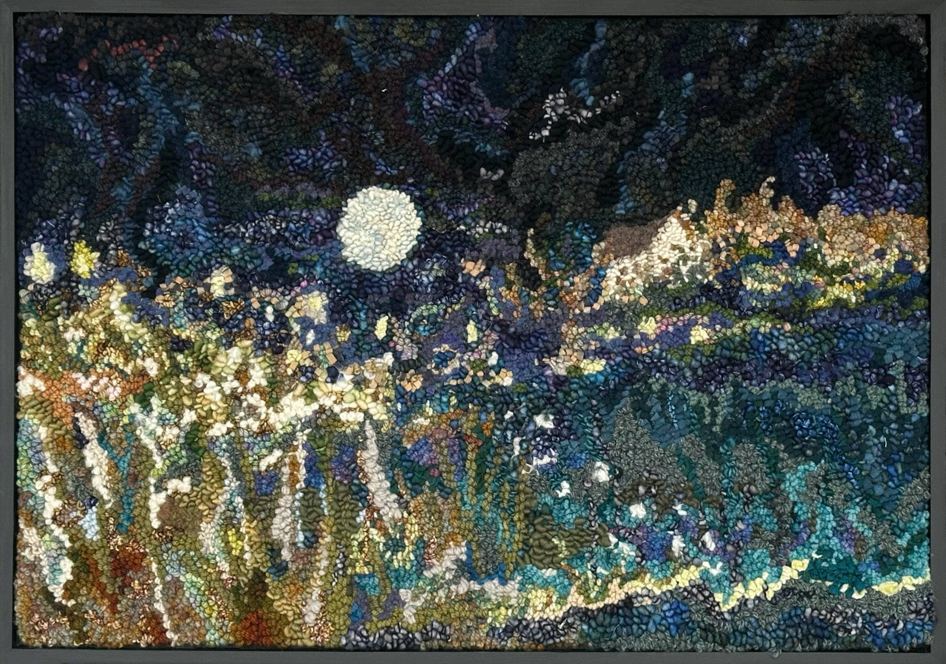 update alt-text with template Moon Over the Midnight Field 32" x 23" Framed-Deanne Fitzpatrick Rug Hooking Studio-Rug Hooking Kit -Rug Hooking Pattern -Rug Hooking -Deanne Fitzpatrick Rug Hooking Studio -Is rug hooking the same as punch needle?
