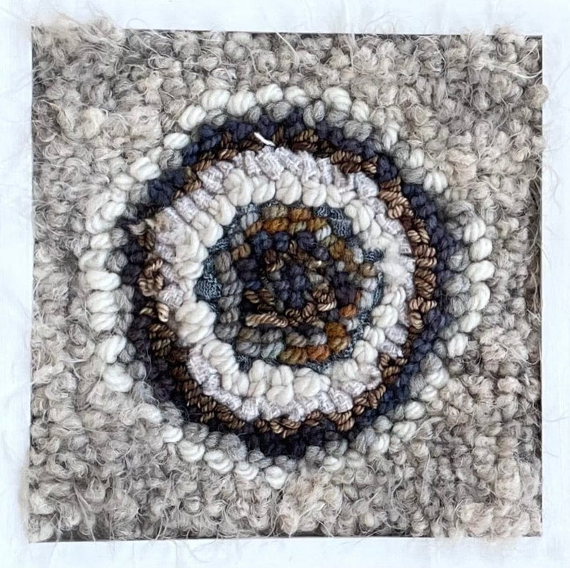 update alt-text with template Neutrals: Circles in the Square 7" x 7" Framed-Deanne Fitzpatrick Rug Hooking Studio-Rug Hooking Kit -Rug Hooking Pattern -Rug Hooking -Deanne Fitzpatrick Rug Hooking Studio -Is rug hooking the same as punch needle?
