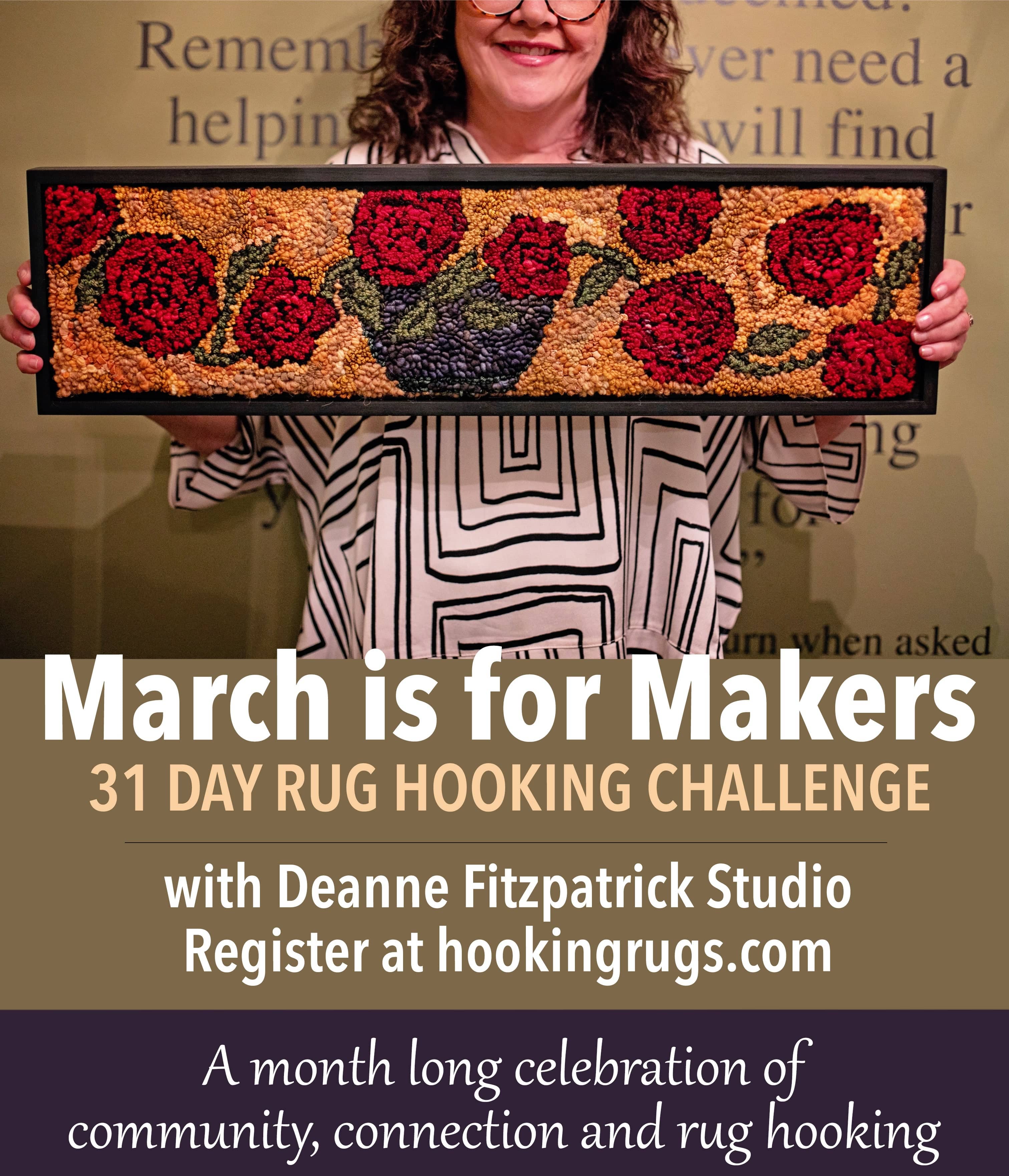 update alt-text with template March is for Makers: 31 Day Rug Hooking Challenge-Online Learning-Deanne Fitzpatrick Rug Hooking Studio-Rug Hooking Kit -Rug Hooking Pattern -Rug Hooking -Deanne Fitzpatrick Rug Hooking Studio -Is rug hooking the same as punch needle?