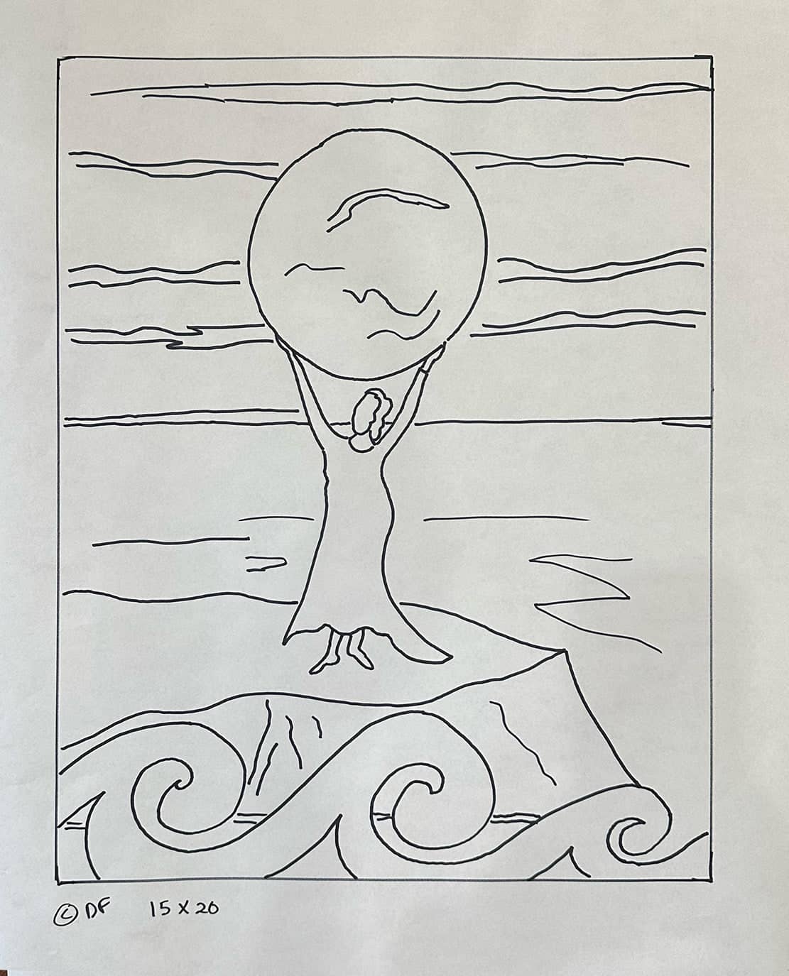 update alt-text with template Nurture Woman and the Moon 15" x 20" Kit on linen-Kits-Deanne Fitzpatrick Rug Hooking Studio-Rug Hooking Kit -Rug Hooking Pattern -Rug Hooking -Deanne Fitzpatrick Rug Hooking Studio -Is rug hooking the same as punch needle?