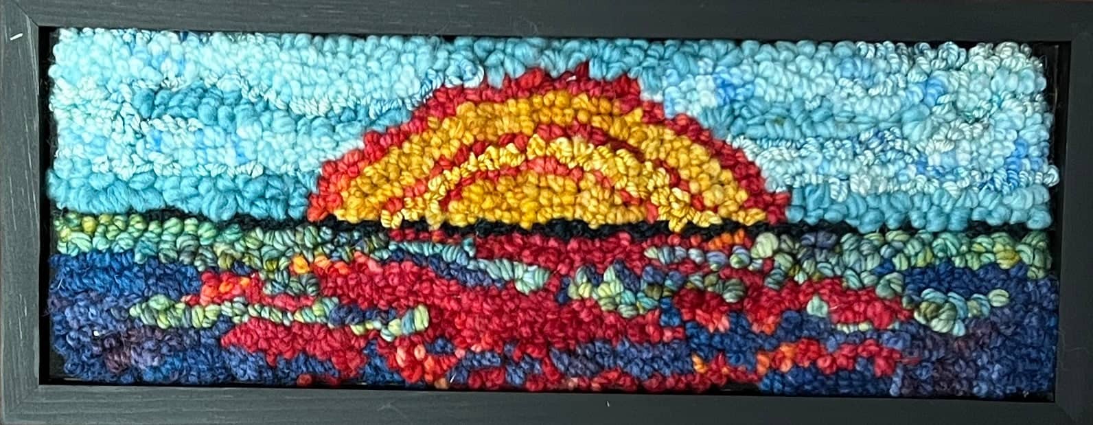 update alt-text with template Sunset 5 1/2 " x 13 1/4" Framed-Original Rugs-Deanne Fitzpatrick Rug Hooking Studio-Rug Hooking Kit -Rug Hooking Pattern -Rug Hooking -Deanne Fitzpatrick Rug Hooking Studio -Is rug hooking the same as punch needle?