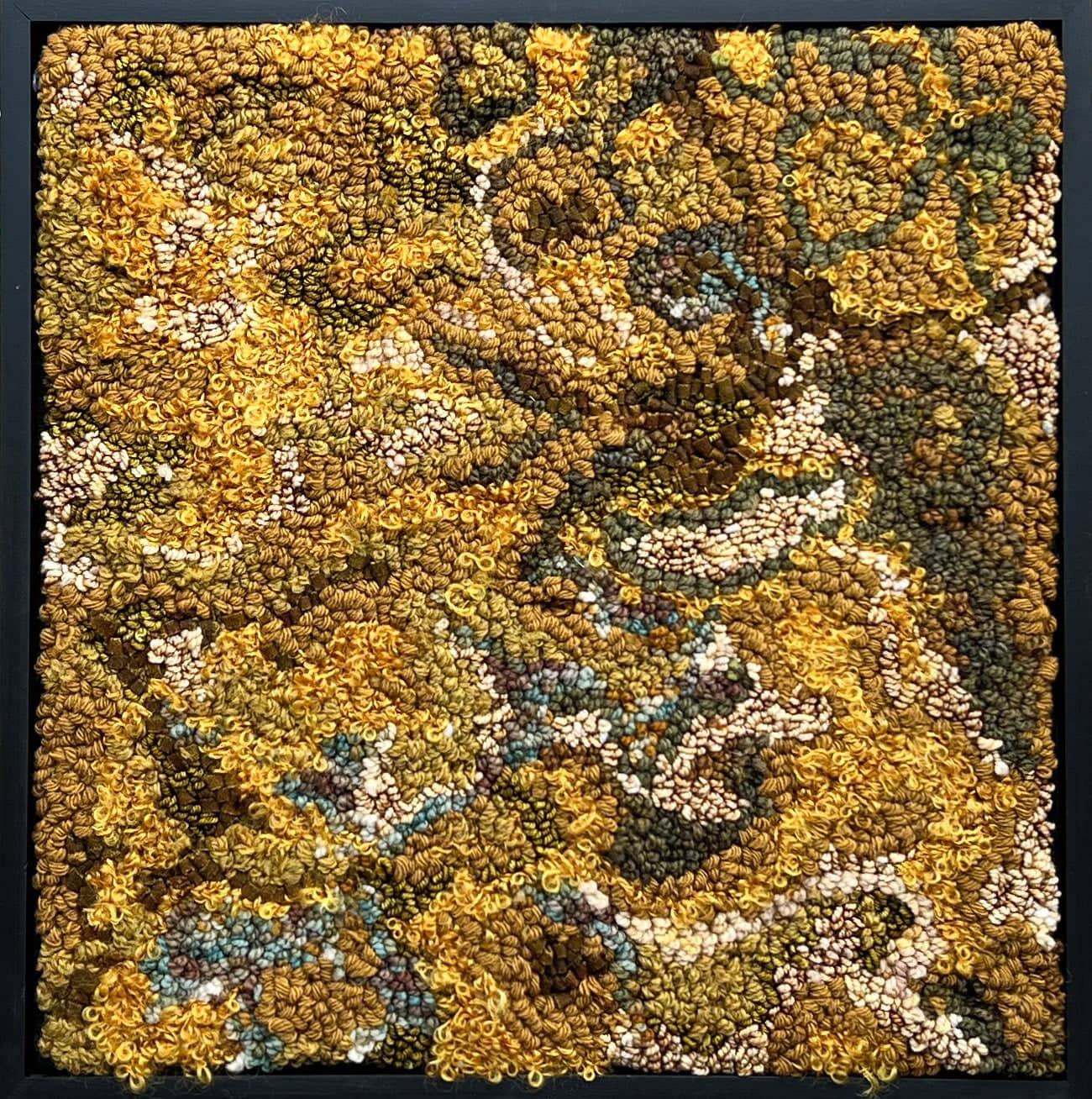 update alt-text with template Amber Abstract 17" x 16.75" Framed-Original Rugs-Deanne Fitzpatrick Rug Hooking Studio-Rug Hooking Kit -Rug Hooking Pattern -Rug Hooking -Deanne Fitzpatrick Rug Hooking Studio -Is rug hooking the same as punch needle?