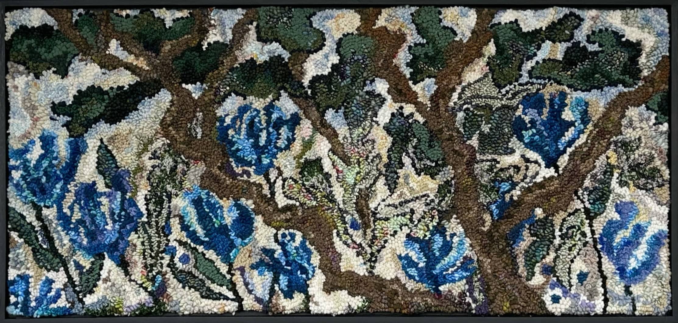 Original Rugs Blue Vines Below the Branches 45" x 22" Framed