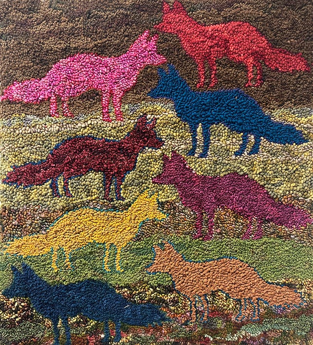 update alt-text with template Foxes on the Walk 34.5" x 31.5"-Original Rugs-Deanne Fitzpatrick Rug Hooking Studio-Rug Hooking Kit -Rug Hooking Pattern -Rug Hooking -Deanne Fitzpatrick Rug Hooking Studio -Is rug hooking the same as punch needle?