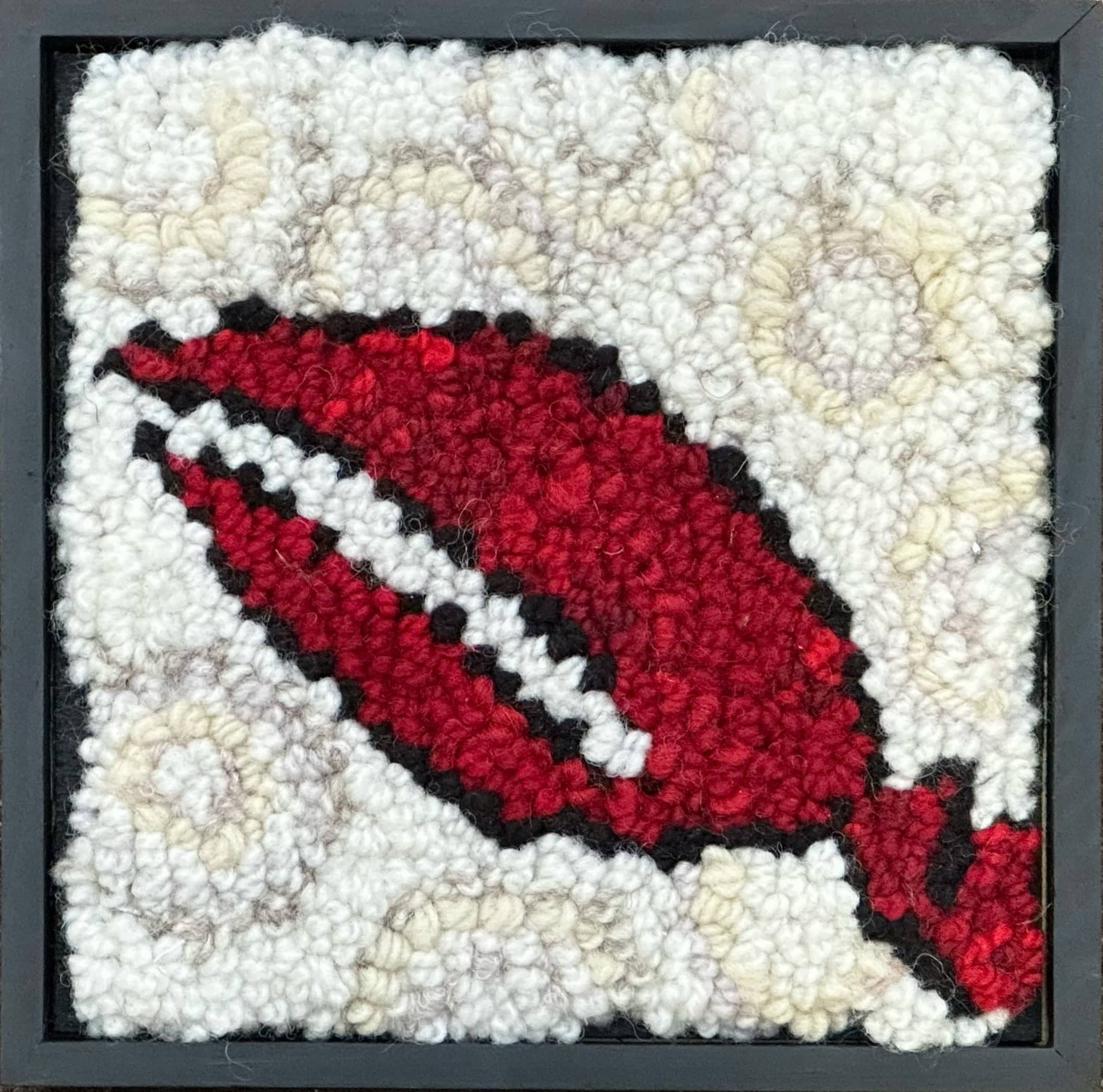 update alt-text with template Lobster Claw 6.75" x 6.75" Framed-Original Rugs-Deanne Fitzpatrick Rug Hooking Studio-Rug Hooking Kit -Rug Hooking Pattern -Rug Hooking -Deanne Fitzpatrick Rug Hooking Studio -Is rug hooking the same as punch needle?