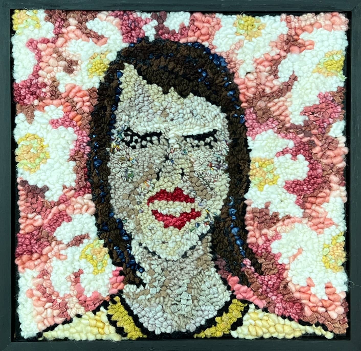 update alt-text with template New Lashes 13" x 13 " Framed-Original Rugs-Deanne Fitzpatrick Rug Hooking Studio-Rug Hooking Kit -Rug Hooking Pattern -Rug Hooking -Deanne Fitzpatrick Rug Hooking Studio -Is rug hooking the same as punch needle?