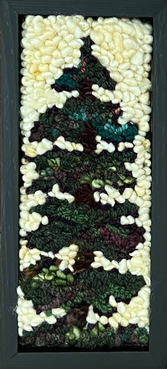 update alt-text with template Lone Spruce 4 1/2 " x 7" Framed-Original Rugs-Deanne Fitzpatrick Rug Hooking Studio-Rug Hooking Kit -Rug Hooking Pattern -Rug Hooking -Deanne Fitzpatrick Rug Hooking Studio -Is rug hooking the same as punch needle?