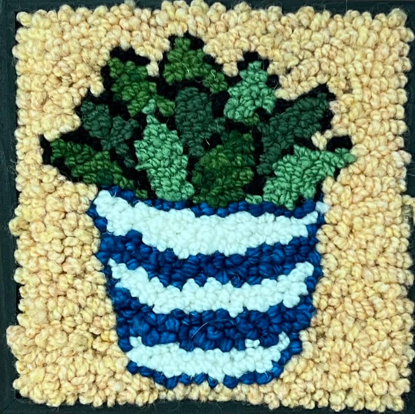 update alt-text with template Succulent 7" x 7" Framed-Original Rugs-Deanne Fitzpatrick Rug Hooking Studio-Rug Hooking Kit -Rug Hooking Pattern -Rug Hooking -Deanne Fitzpatrick Rug Hooking Studio -Is rug hooking the same as punch needle?