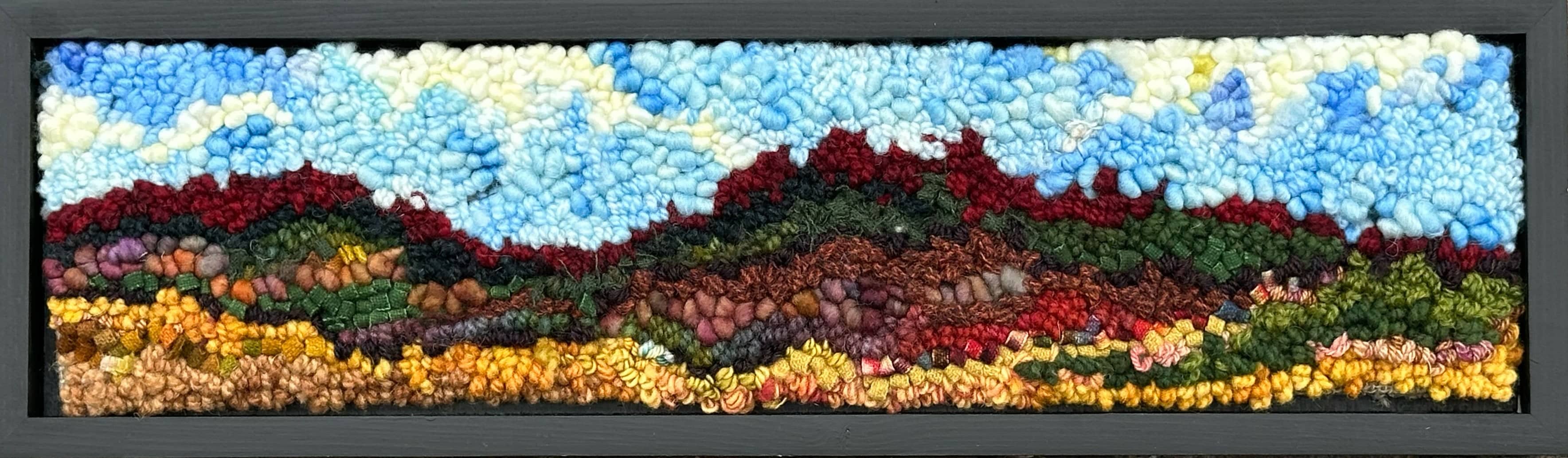 update alt-text with template The Red Hills 19" x 5.5" Framed-Original Rugs-Deanne Fitzpatrick Rug Hooking Studio-Rug Hooking Kit -Rug Hooking Pattern -Rug Hooking -Deanne Fitzpatrick Rug Hooking Studio -Is rug hooking the same as punch needle?