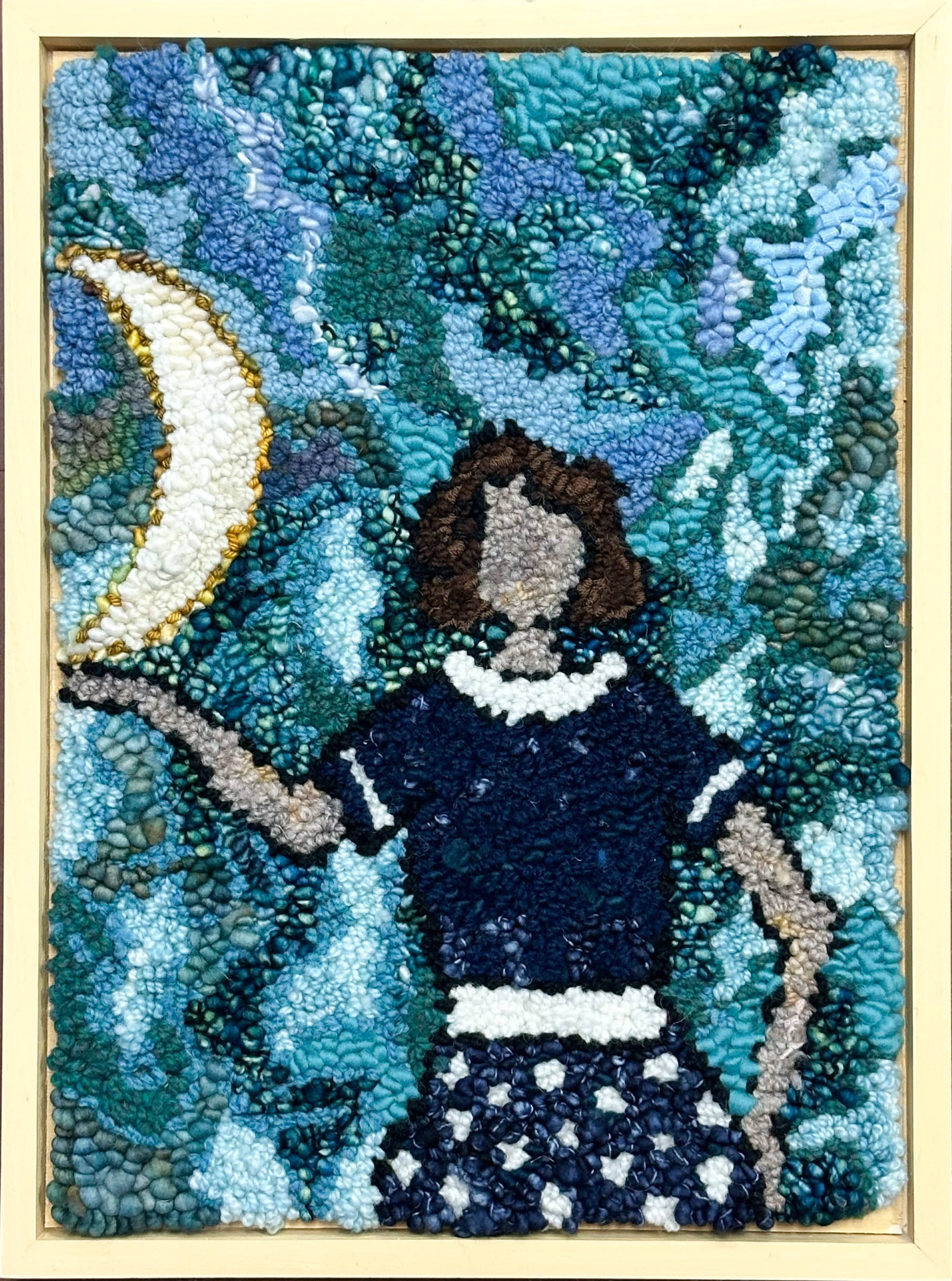 update alt-text with template Tipsy Moon 11" x 15" Framed-Original Rugs-Deanne Fitzpatrick Rug Hooking Studio-Rug Hooking Kit -Rug Hooking Pattern -Rug Hooking -Deanne Fitzpatrick Rug Hooking Studio -Is rug hooking the same as punch needle?