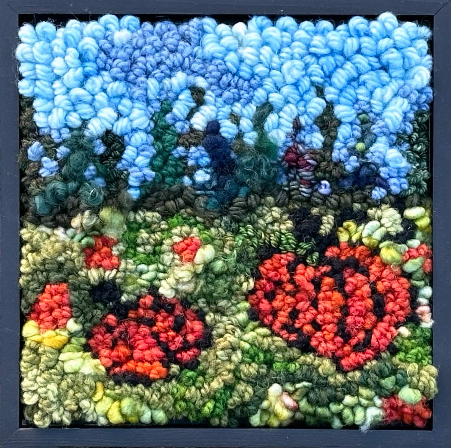 update alt-text with template Two Pumpkins 7" x 7" Framed-Original Rugs-Deanne Fitzpatrick Rug Hooking Studio-Rug Hooking Kit -Rug Hooking Pattern -Rug Hooking -Deanne Fitzpatrick Rug Hooking Studio -Is rug hooking the same as punch needle?