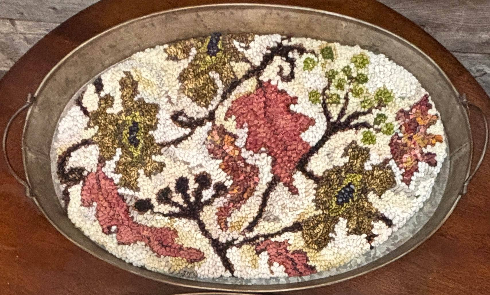 update alt-text with template Anemone - 12" x 19.5" Rounded Oval Table Mat-Pattern-Deanne Fitzpatrick Rug Hooking Studio-Rug Hooking Kit -Rug Hooking Pattern -Rug Hooking -Deanne Fitzpatrick Rug Hooking Studio -Is rug hooking the same as punch needle?