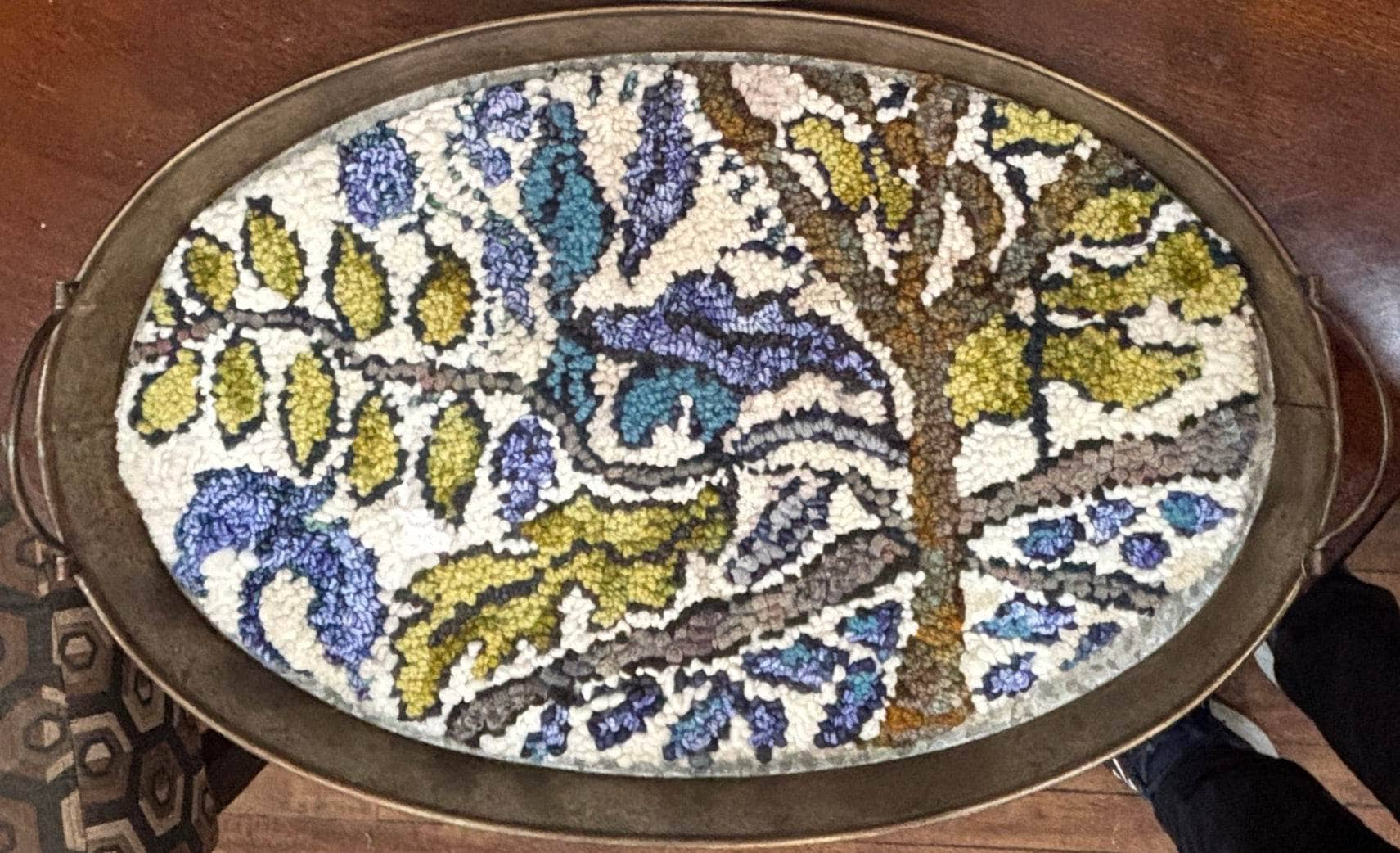 update alt-text with template The Blue Vine - 12" x 19.5" Rounded Oval Table Mat-Pattern-Deanne Fitzpatrick Rug Hooking Studio-Rug Hooking Kit -Rug Hooking Pattern -Rug Hooking -Deanne Fitzpatrick Rug Hooking Studio -Is rug hooking the same as punch needle?