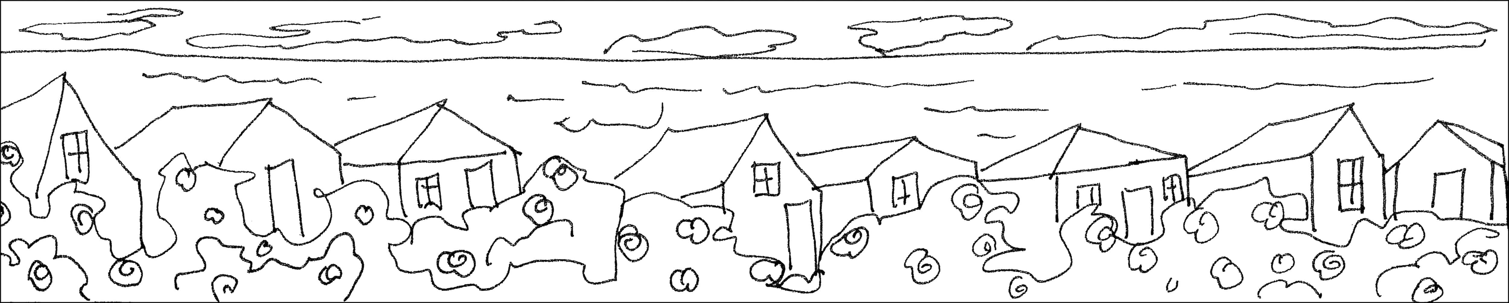 update alt-text with template Cottages at Beach Rose Lane 8" x 40" Pattern-Patterns-Deanne Fitzpatrick Rug Hooking Studio-Rug Hooking Kit -Rug Hooking Pattern -Rug Hooking -Deanne Fitzpatrick Rug Hooking Studio -Is rug hooking the same as punch needle?