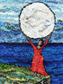 update alt-text with template Nurture Woman and the Moon 15" x 20" Kit on linen-Kits-Deanne Fitzpatrick Rug Hooking Studio-Rug Hooking Kit -Rug Hooking Pattern -Rug Hooking -Deanne Fitzpatrick Rug Hooking Studio -Is rug hooking the same as punch needle?