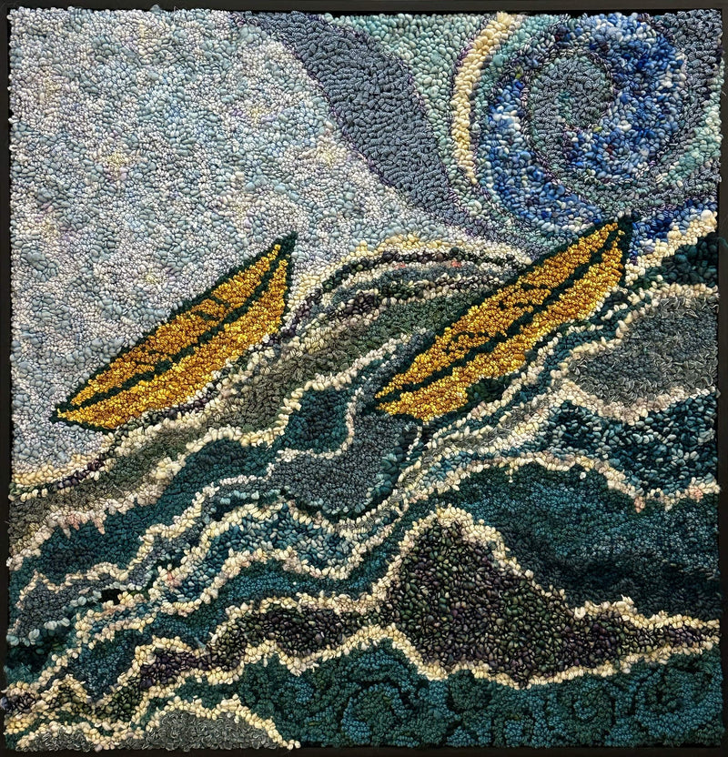 update alt-text with template Rolling Waves 31" x 32.5" Framed-Deanne Fitzpatrick Rug Hooking Studio-Rug Hooking Kit -Rug Hooking Pattern -Rug Hooking -Deanne Fitzpatrick Rug Hooking Studio -Is rug hooking the same as punch needle?