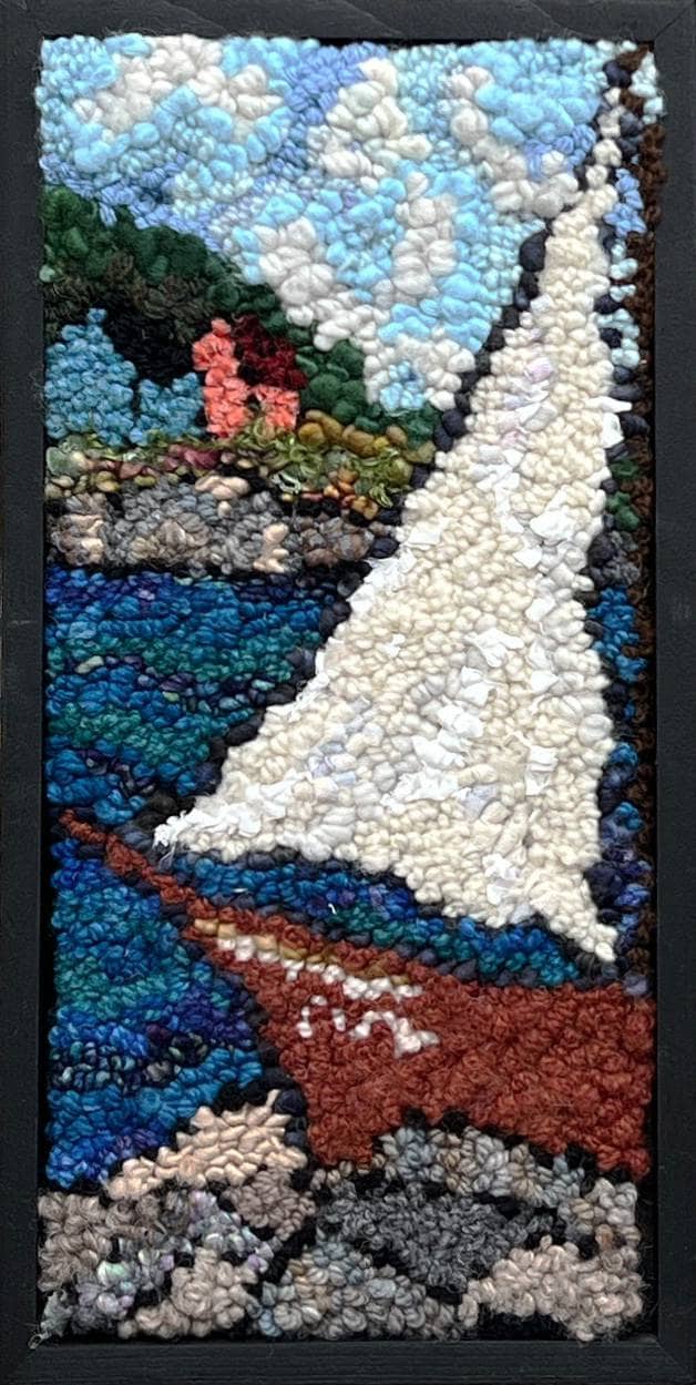 update alt-text with template Sail On The Bay 8" x 15.75" Framed-Rugs for sale-Deanne Fitzpatrick Rug Hooking Studio-Rug Hooking Kit -Rug Hooking Pattern -Rug Hooking -Deanne Fitzpatrick Rug Hooking Studio -Is rug hooking the same as punch needle?