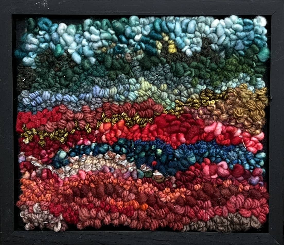update alt-text with template River And Marsh 9" x 8" Framed-Rugs for sale-Deanne Fitzpatrick Rug Hooking Studio-Rug Hooking Kit -Rug Hooking Pattern -Rug Hooking -Deanne Fitzpatrick Rug Hooking Studio -Is rug hooking the same as punch needle?