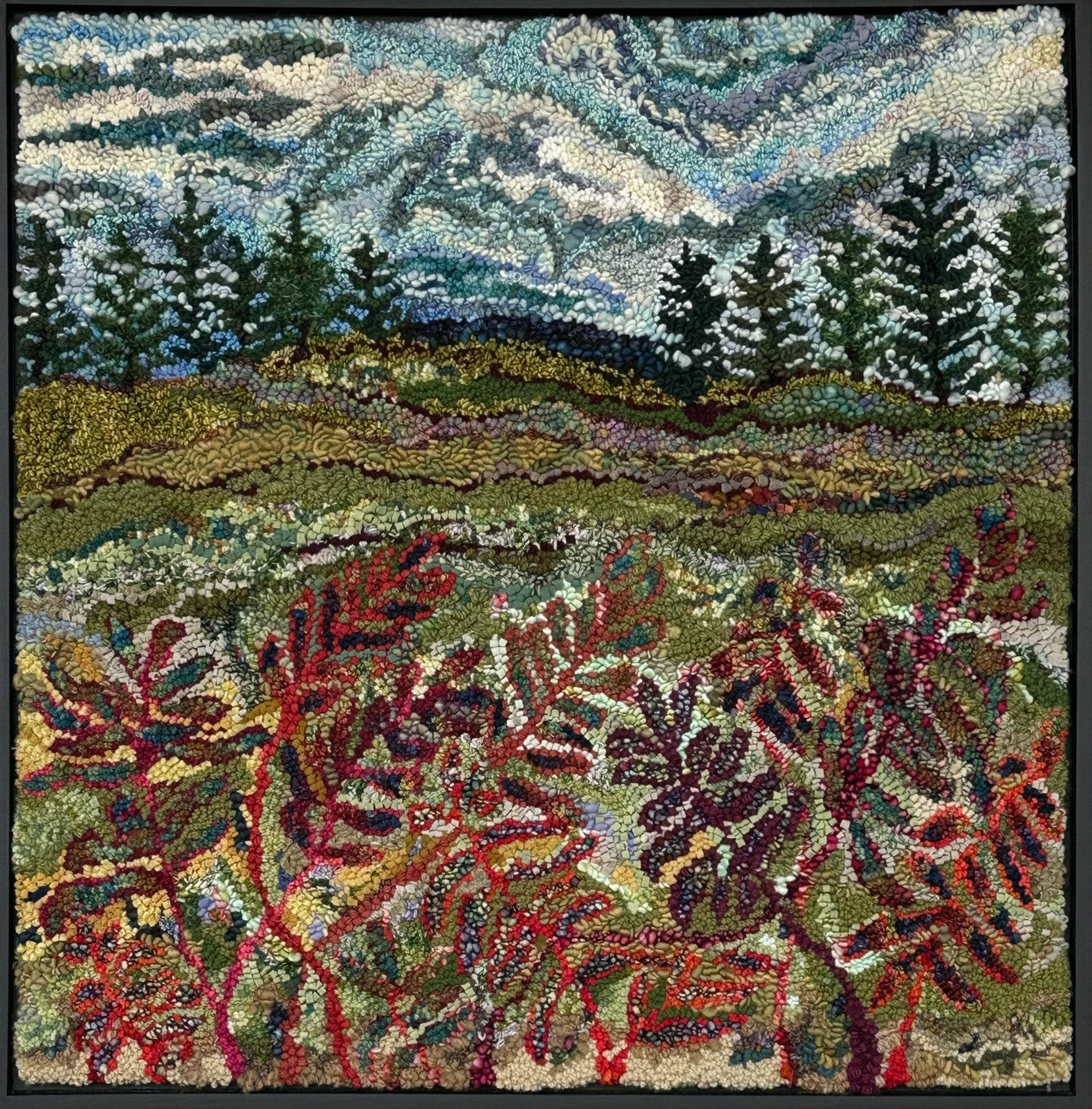 update alt-text with template A Field with a Tinge of Red 30" x 30"-Rugs for sale-Deanne Fitzpatrick Rug Hooking Studio-Rug Hooking Kit -Rug Hooking Pattern -Rug Hooking -Deanne Fitzpatrick Rug Hooking Studio -Is rug hooking the same as punch needle?