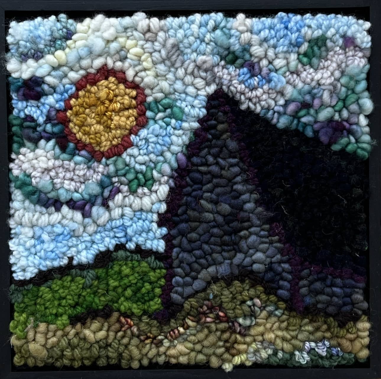update alt-text with template Sunset Barn 9" x 9" Framed-Rugs for sale-Deanne Fitzpatrick Rug Hooking Studio-Rug Hooking Kit -Rug Hooking Pattern -Rug Hooking -Deanne Fitzpatrick Rug Hooking Studio -Is rug hooking the same as punch needle?