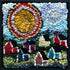 update alt-text with template Big Sun On The Village 9" x 9" Framed-Rugs for sale-Deanne Fitzpatrick Rug Hooking Studio-Rug Hooking Kit -Rug Hooking Pattern -Rug Hooking -Deanne Fitzpatrick Rug Hooking Studio -Is rug hooking the same as punch needle?