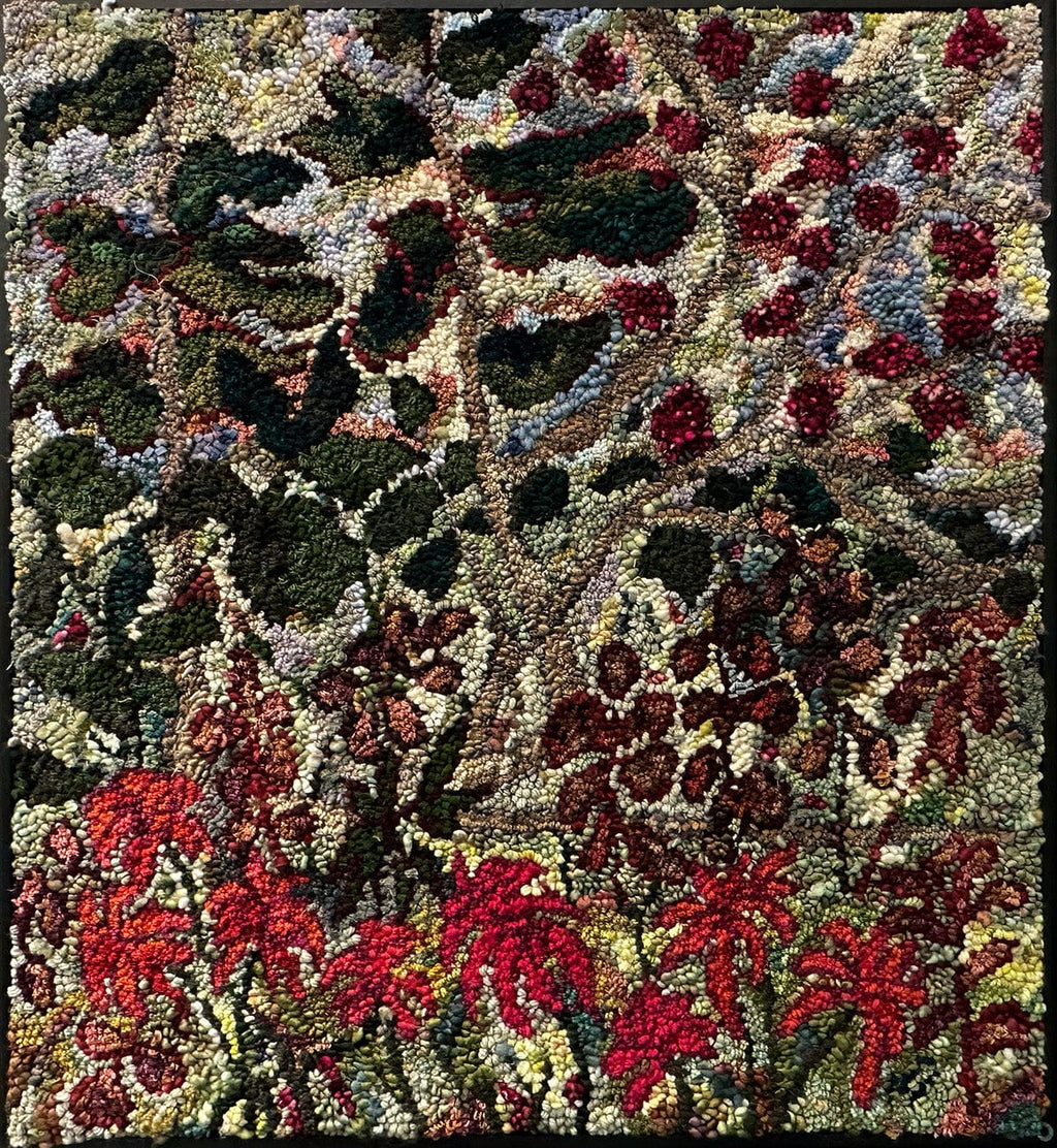update alt-text with template Blooms below the pines 34.5" x 32"-Rugs for sale-Deanne Fitzpatrick Rug Hooking Studio-Rug Hooking Kit -Rug Hooking Pattern -Rug Hooking -Deanne Fitzpatrick Rug Hooking Studio -Is rug hooking the same as punch needle?