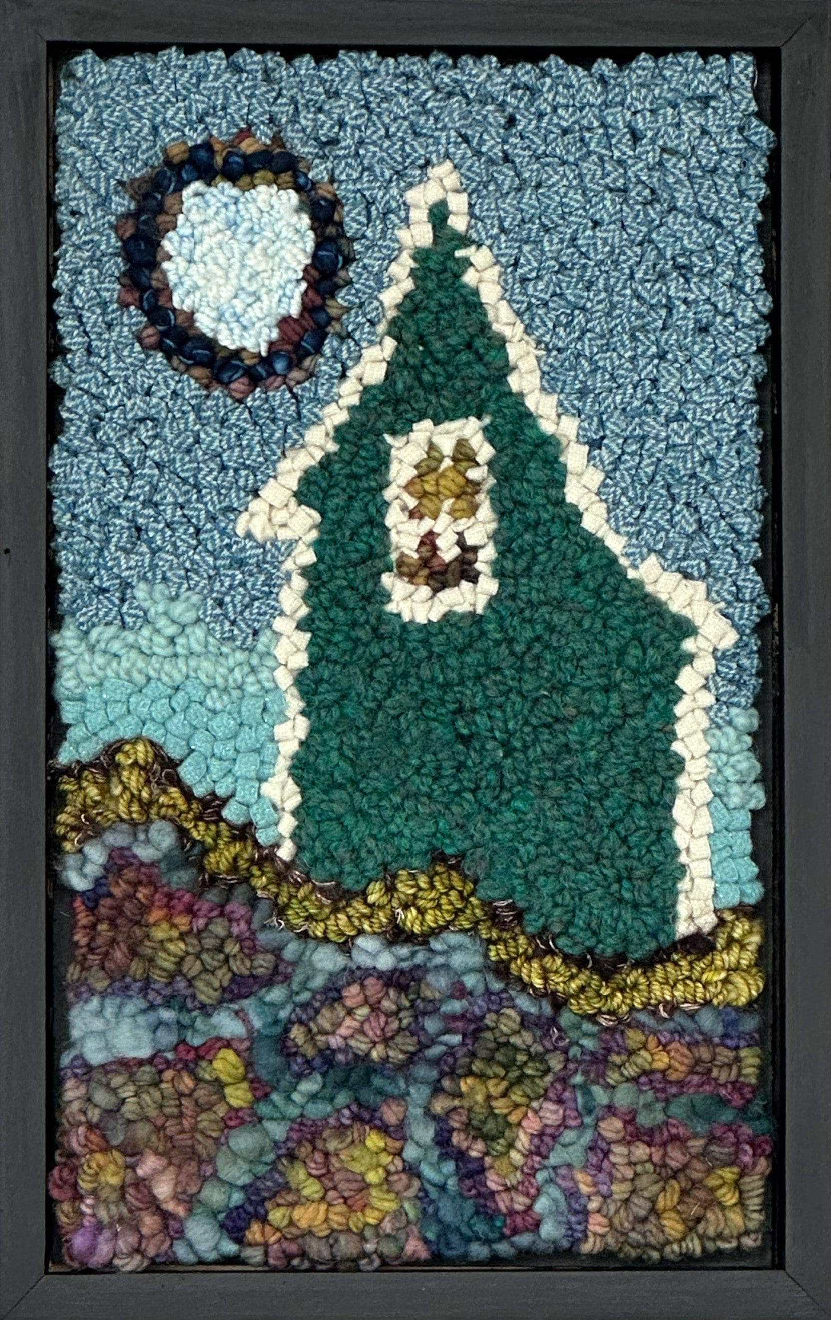 update alt-text with template Blue Moon 7" x 11.75" Framed-Rugs for sale-Deanne Fitzpatrick Rug Hooking Studio-Rug Hooking Kit -Rug Hooking Pattern -Rug Hooking -Deanne Fitzpatrick Rug Hooking Studio -Is rug hooking the same as punch needle?