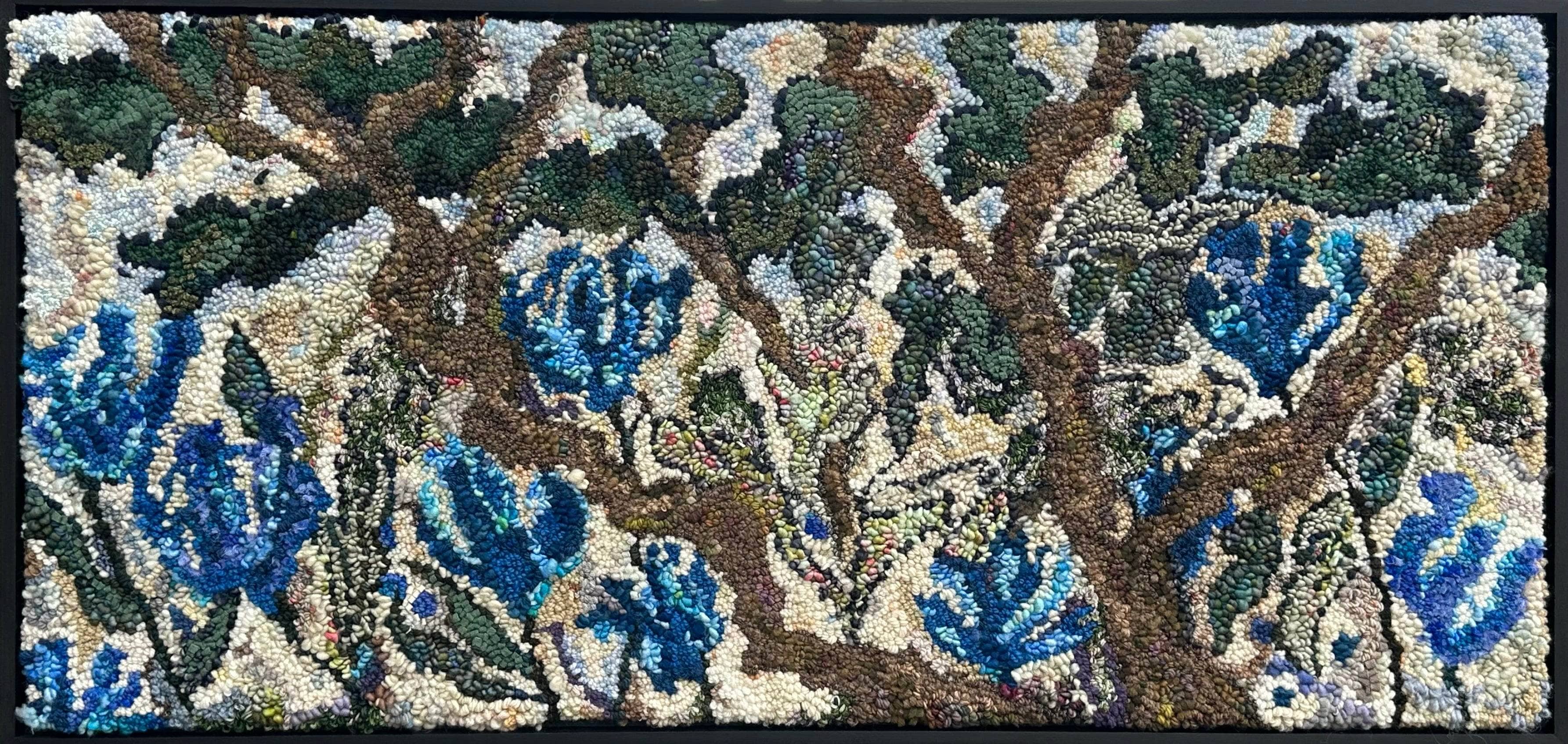update alt-text with template Blue vines below the branches 22” x 45”-Rugs for sale-Deanne Fitzpatrick Rug Hooking Studio-Rug Hooking Kit -Rug Hooking Pattern -Rug Hooking -Deanne Fitzpatrick Rug Hooking Studio -Is rug hooking the same as punch needle?